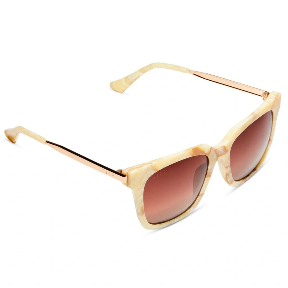 DIFF Bella Sunglasses Milk Honey Frame Brown Gradient Lens Square Oversized NWT